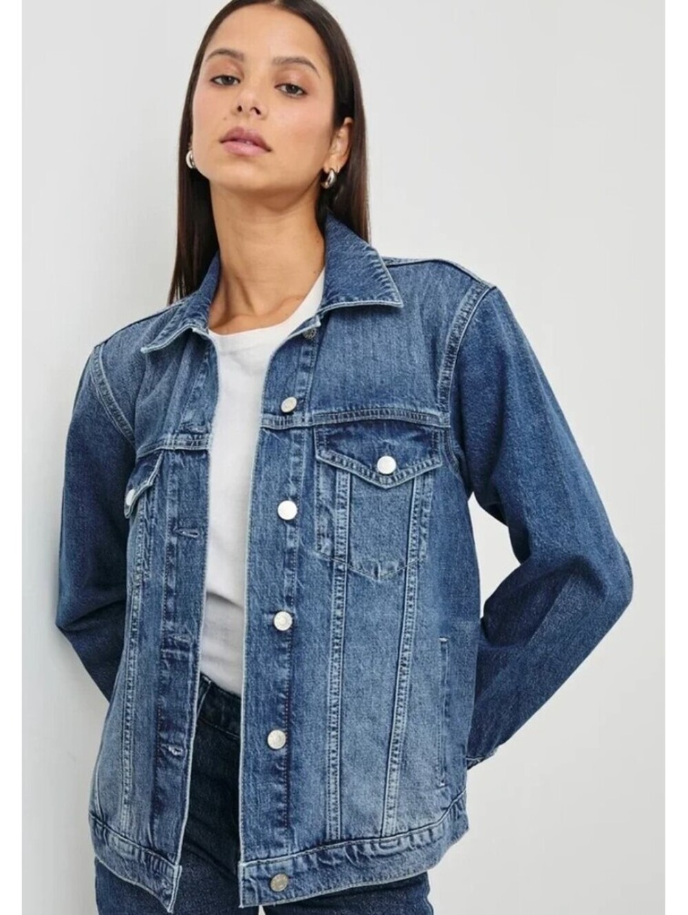Rails Grove Boyfriend Trucker Jacket Indigo Haze Oversized Denim Size S NWT
